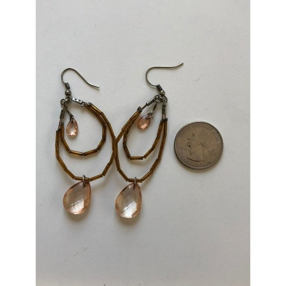 Pierced Earrings Tear drop Amber Chandelier Crystal - Picture 2 of 4